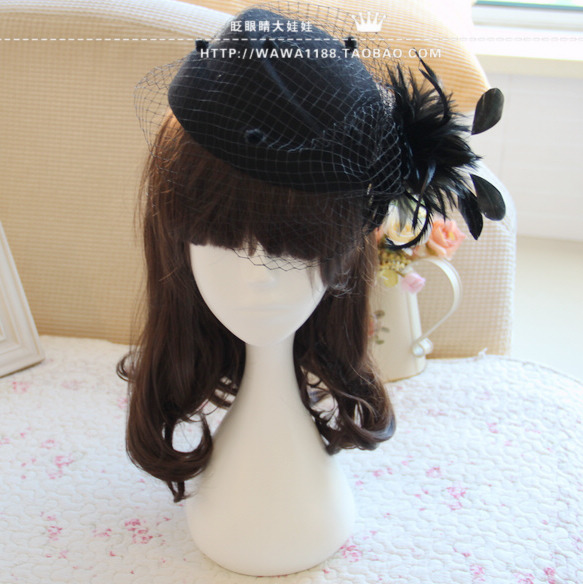 面纱复古面纱黑色纯羊毛小礼帽