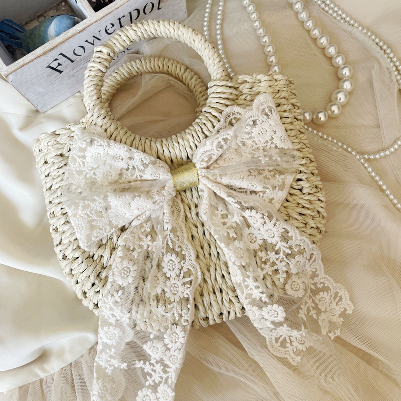 草编包蕾丝编织包手提女包