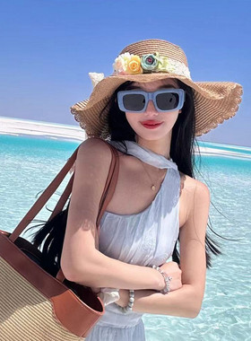 新款花朵草帽女款度假拍照帽子