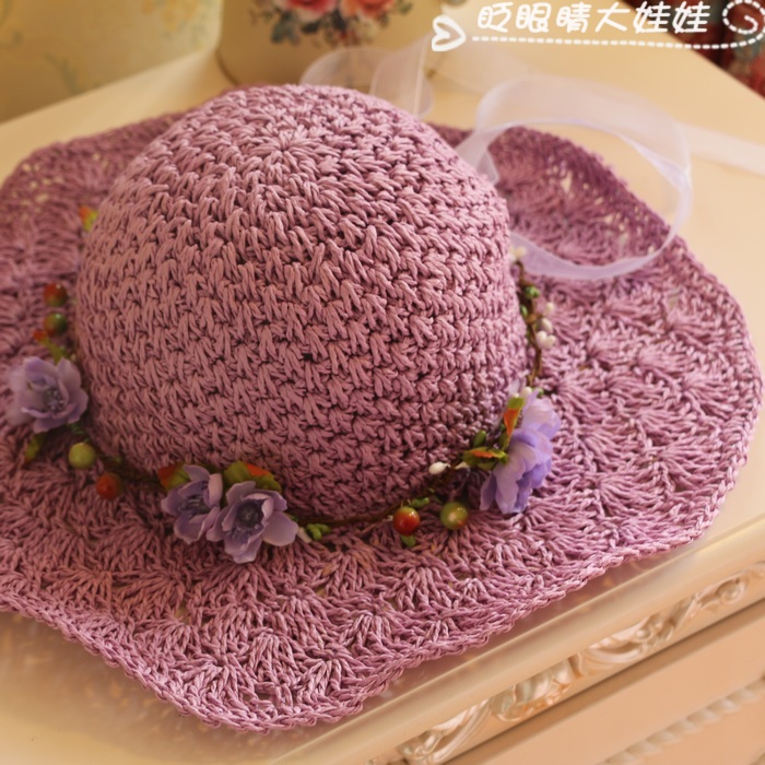 草帽超细女士遮阳沙滩花朵大沿帽