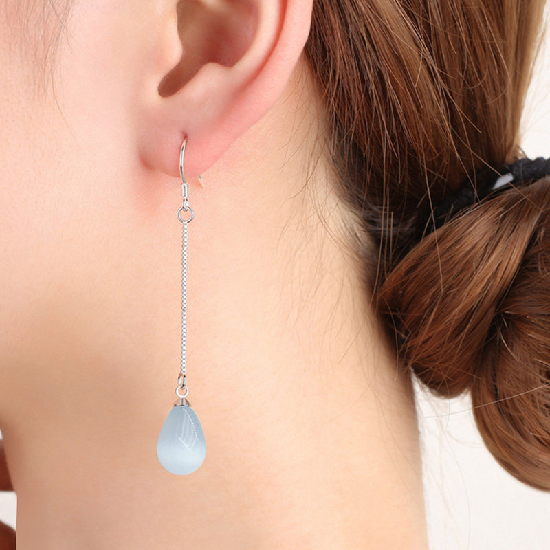 S999纯银耳环轻奢流苏小众设计水滴猫眼石耳坠女足银耳钉养耳饰品,饰品/流行首饰/时尚饰品新,银饰耳饰,淘宝优惠券,粉丝福利购,淘宝优惠卷