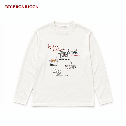 【RiRi】Ricerca Ricca“Better together”趣味手绘印花长袖T恤