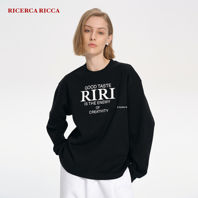 【RiRi】Ricerca Ricca简约休闲百搭宽松标语印花长袖T恤男女同款