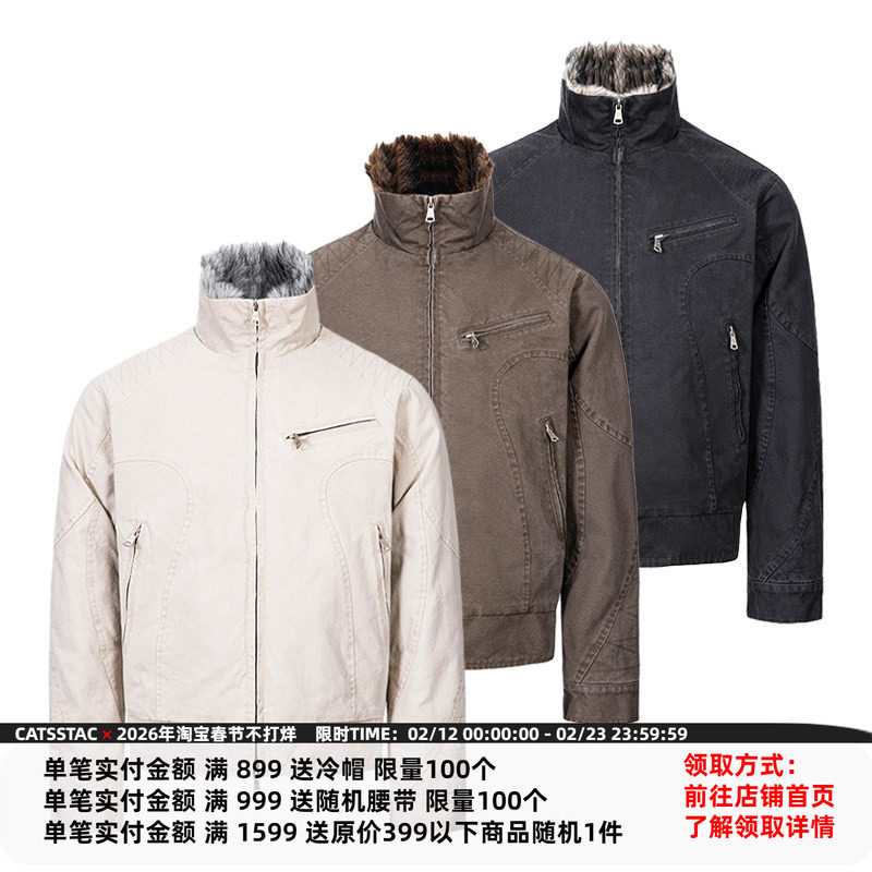 CATSSTAC 幽灵水洗座山雕 复古质感 内里拼毛 加厚保暖 挺阔有型