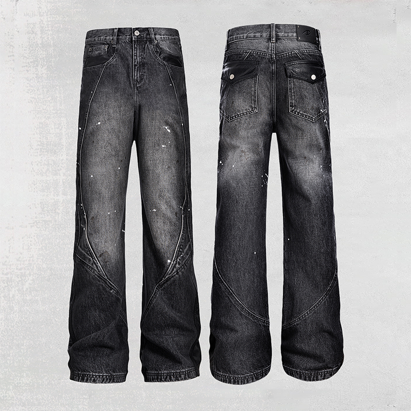 CATSSTAC 毒液泼墨牛仔裤男春季新款cleanfit宽松直筒简约休闲裤