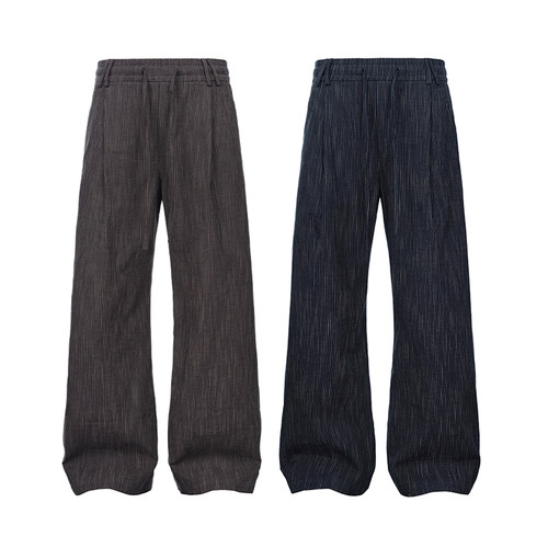 CATSSTAC 墨竹条纹通勤宽松阔腿西裤  纯棉仿麻质感 双褶裥设计