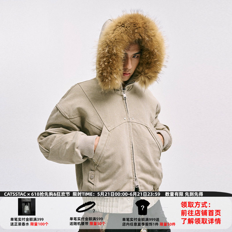 CATSSTAC座山雕二代加绒加厚外套男cleanfit重磅帆布水洗棉服夹克