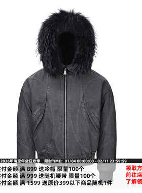 CATSSTAC 暗夜重工座山雕 复古做旧 短款收腰 可拆卸毛领