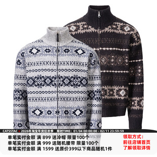 CATSSTAC 巴洛克图腾重磅毛衣夹克 宽松落肩 复古提花 保暖舒适