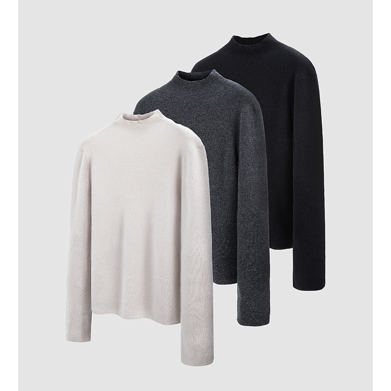 CATSSTAC 座山雕伴侣 半高领羊绒混纺针织衫亲肤贴身纯色打底衫男