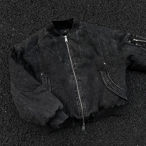 CATSSTAC 铠甲重工蛇纹牛仔bomber夹克男短款宽松版型休闲外套潮