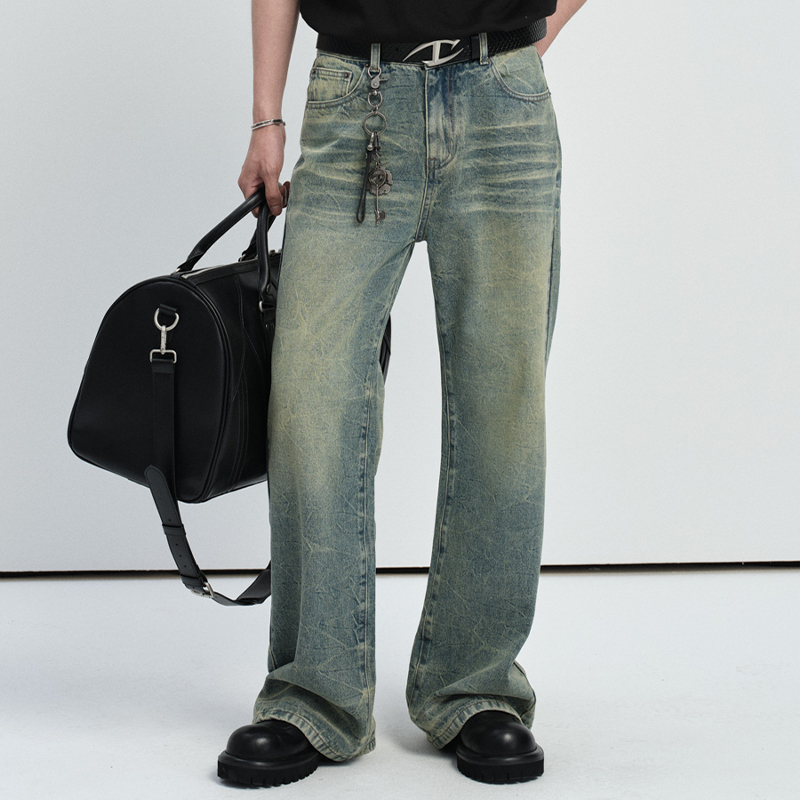 CATSSTAC水波纹黄泥染牛仔裤