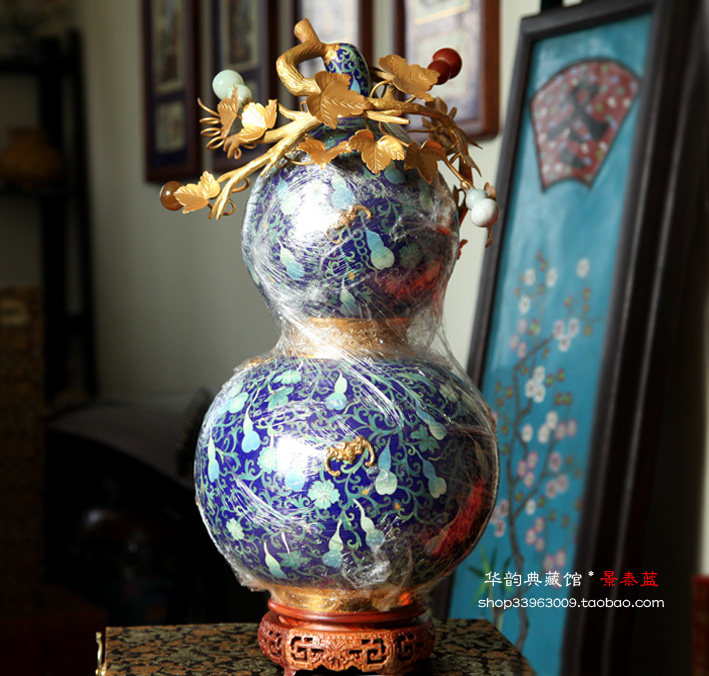 【霍铁辉大师作品】正宗北京特色手工艺品 景泰蓝葫芦瓶 福禄万代