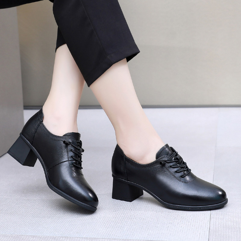 上海花牌真皮黑色女鞋中年女士深口皮鞋中跟鞋单鞋软底软皮妈妈鞋,女鞋,深口单鞋,淘宝优惠券,粉丝福利购,淘宝优惠卷
