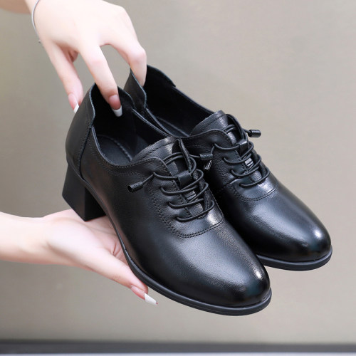 上海花牌真皮深口中跟女鞋