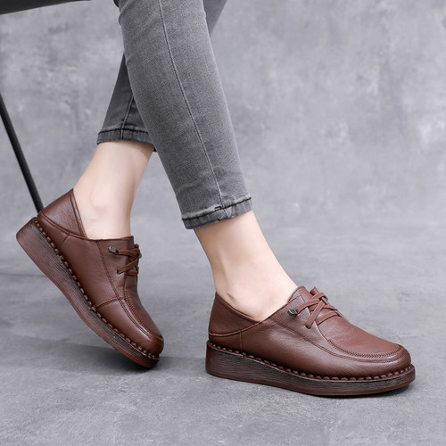 上海花牌真皮平底大码女鞋