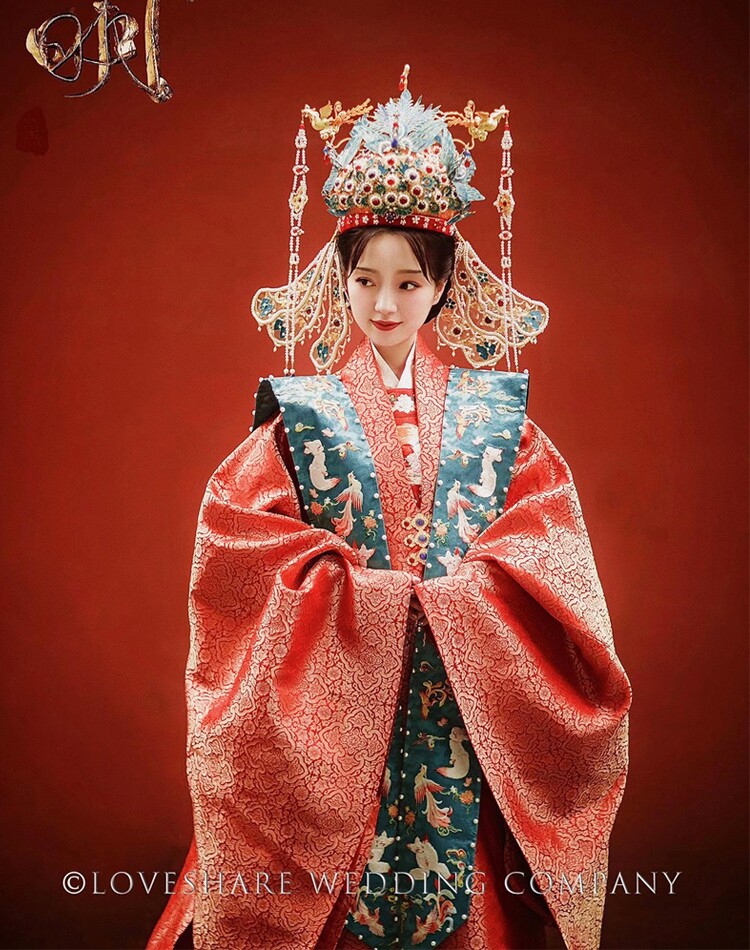 出租千山远黛婚服明皇后大衫明制汉服女婚服云锦凤冠霞帔中式礼服