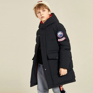 白雪巴拉男童中长款羽绒服连帽加厚冬季新款2025洋气儿童外套保暖
