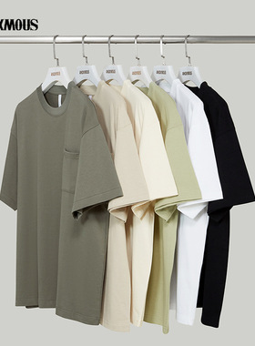【宽松落肩口袋设计】250克重磅纯棉口袋t恤落肩男女圆领短袖