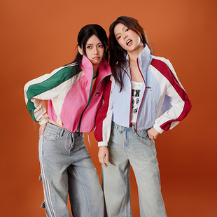 【25夏新品】MYMIX时尚拉链短款拼接印花短外套女少女甜酷上衣