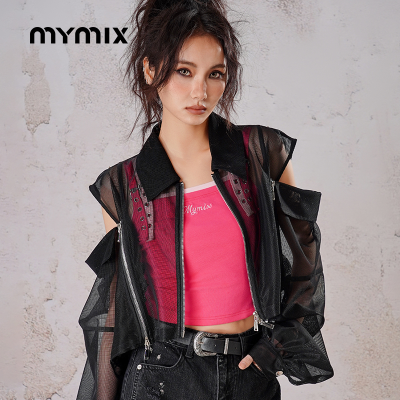 【25夏新品】MYMIX设计感小众拉链防晒短外套少女薄款透视上衣