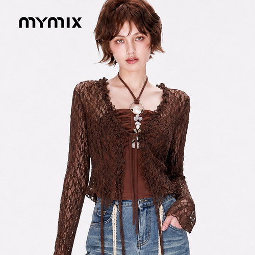 mymix26秋季镂空系带针织衫女