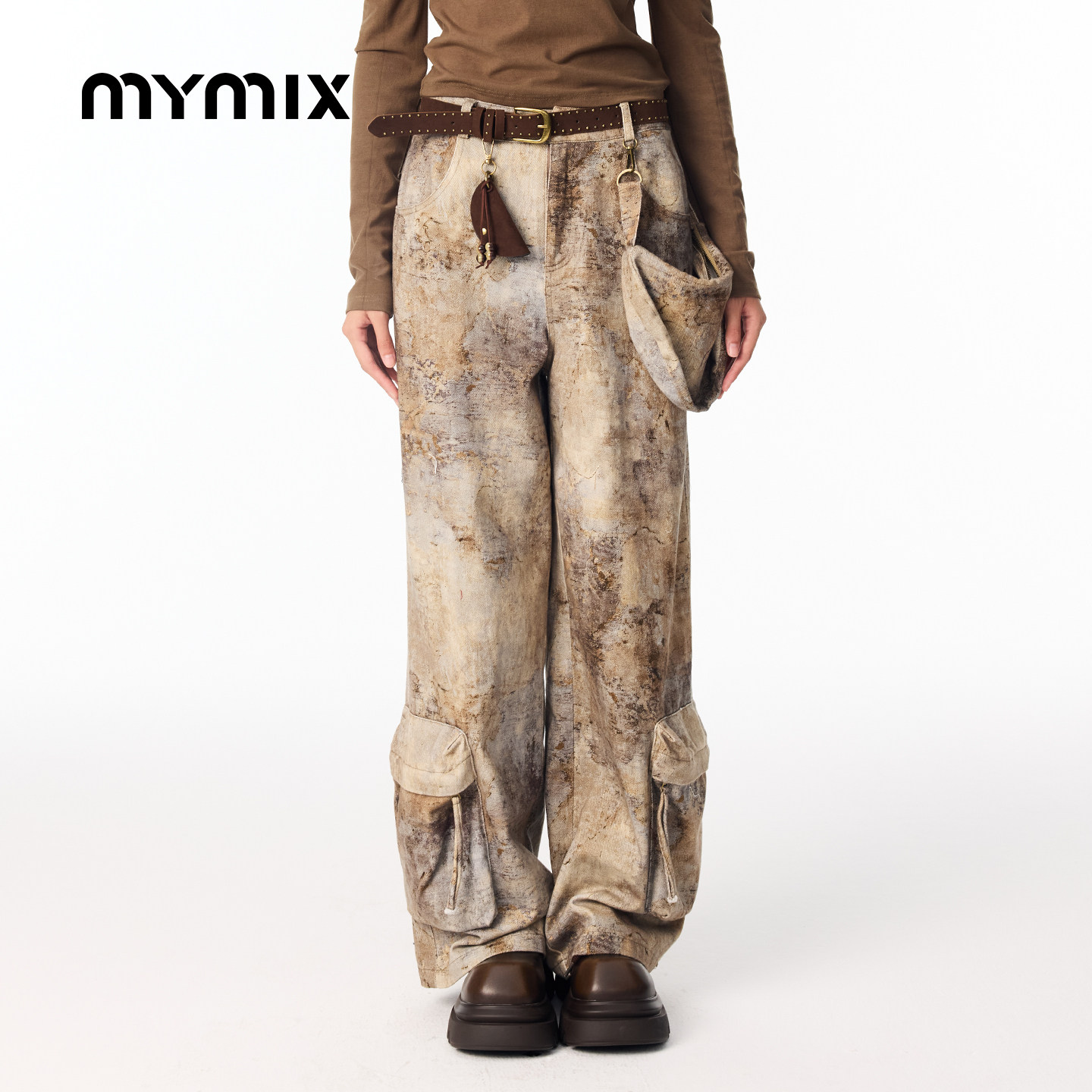 【26春新品】MYMIX女士高腰时尚休闲工装裤多口袋复古宽松长裤子,女装/女士精品,休闲裤,淘宝优惠券,粉丝福利购,淘宝优惠卷