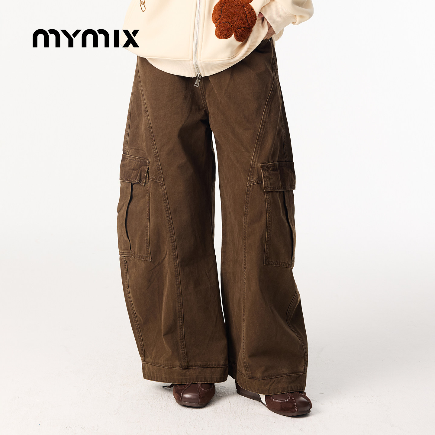 【26春新品】MYMIX潮流高腰休闲百搭工装裤阔腿百搭直筒长裤女,女装/女士精品,休闲裤,淘宝优惠券,粉丝福利购,淘宝优惠卷