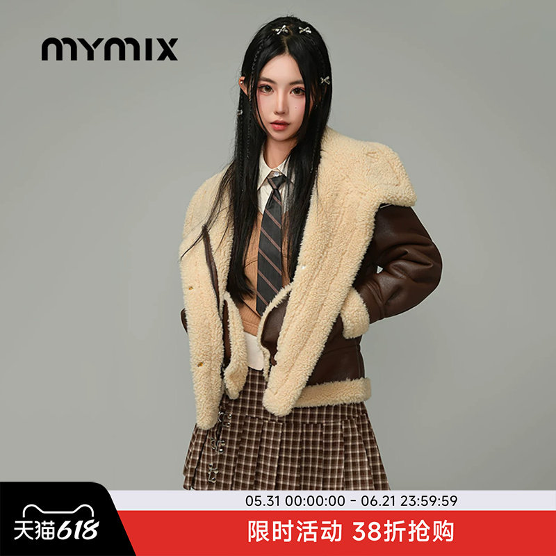 MYMIX冬季新款时尚潮流短款皮毛外套休闲加厚防寒百搭女士上衣