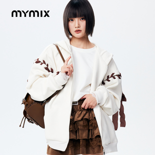 【26春新品】MYMIX慵懒风绑绳廓形长款连帽拉链休闲夹克外套女装