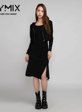 MYMIX我的组合2024秋季新款黑色针织吊带连衣裙短外套两件套