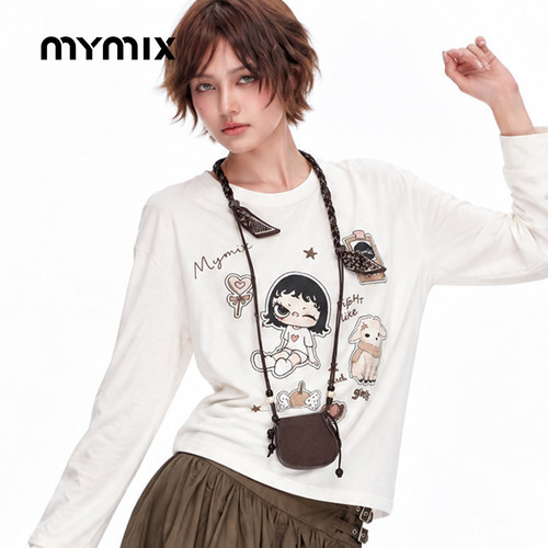 mymix冬季卡通印花长袖T恤女装