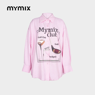 26春新品 时尚 MYMIX印花条纹宽松中长款 衬衫 潮流女士外套 长袖