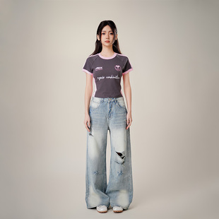 【25夏新品】MYMIX水洗高腰牛仔裤女时尚休闲垂感显瘦宽松阔腿裤