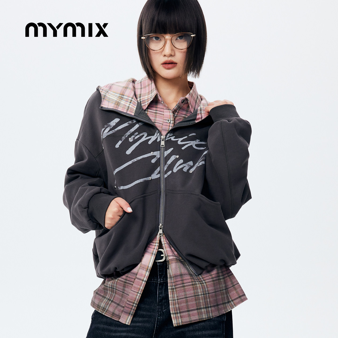 【26春新品】MYMIX时尚潮流字母印花廓形连帽开衫外套卫衣纯棉女,女装/女士精品,卫衣/绒衫,淘宝优惠券,粉丝福利购,淘宝优惠卷