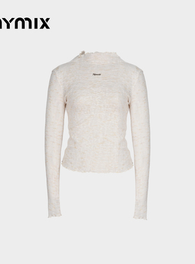 【25冬新品】MYMIX美式复古立领肌理收腰长袖显瘦肌理感装打底衫