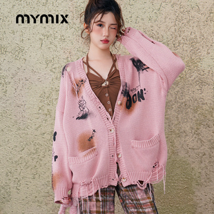 慵懒开衫 复古宽松混纺针织短款 MYMIX美式 女毛衣外套 25秋新品