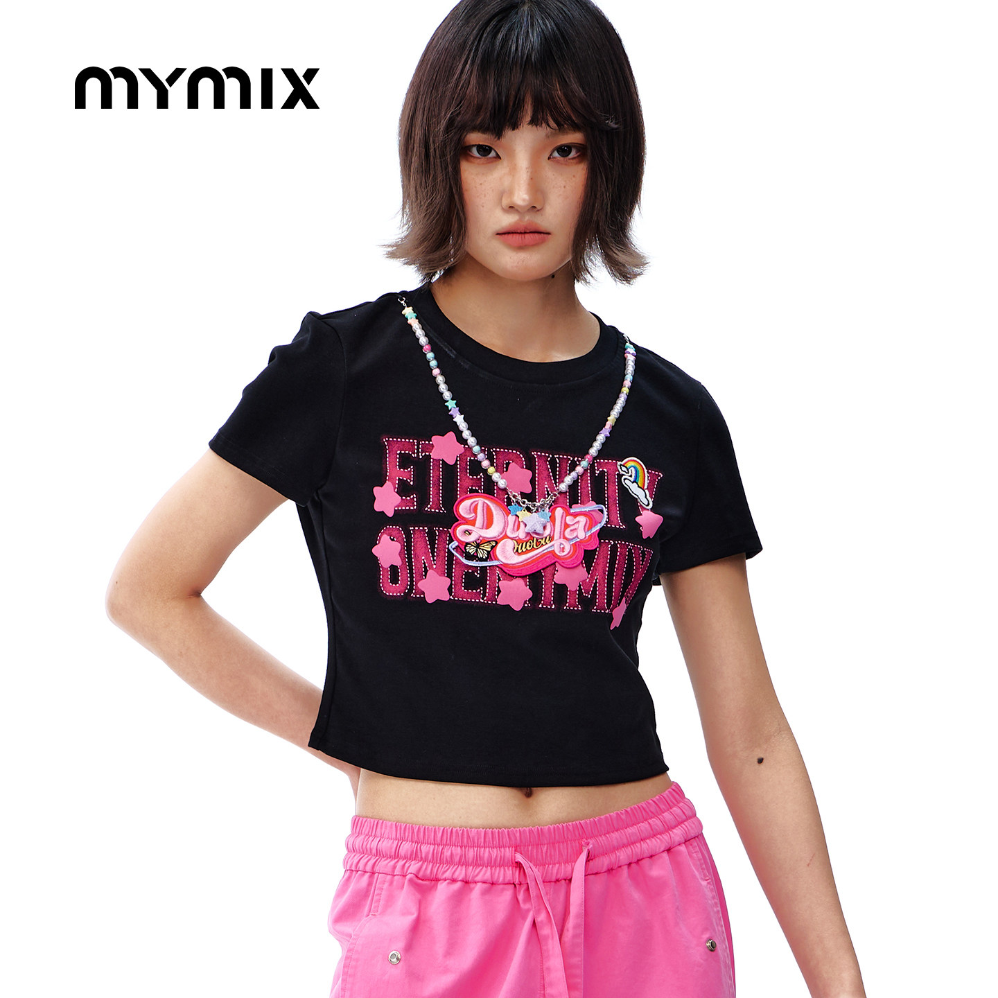 MYMIX夏季字母印花短款T恤女图片