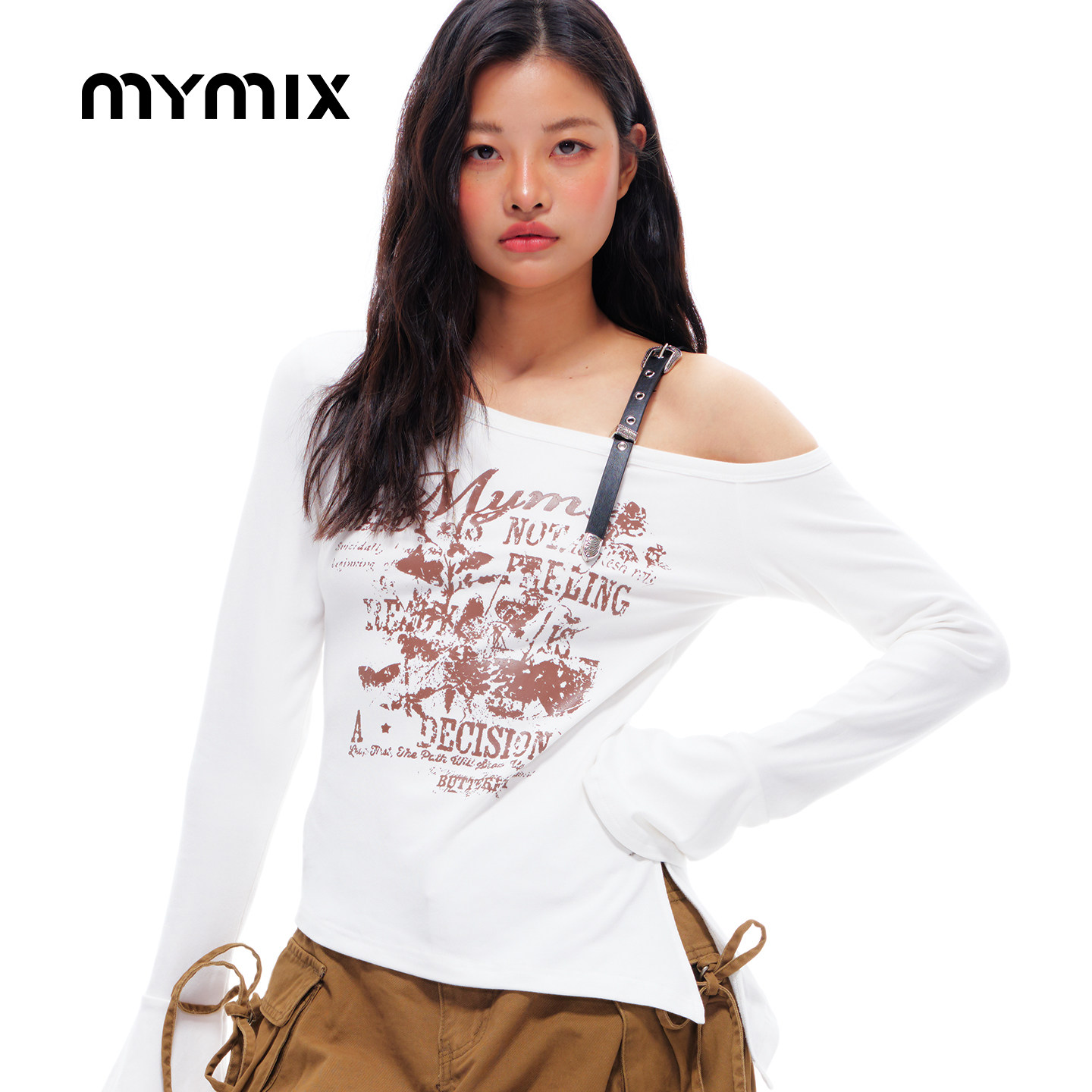 mymix26秋季斜肩修身长袖T恤图片