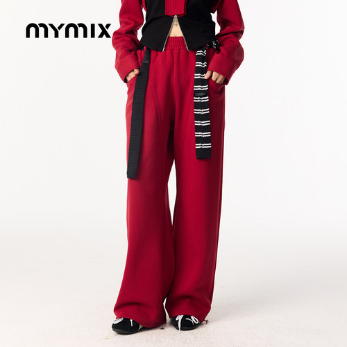 MYMIX高腰显瘦抽绳直筒运动裤女