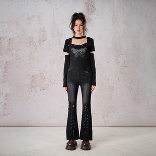 【25夏新品】MYMIX设计感小众微喇叭牛仔裤女高腰宽松显瘦直筒裤