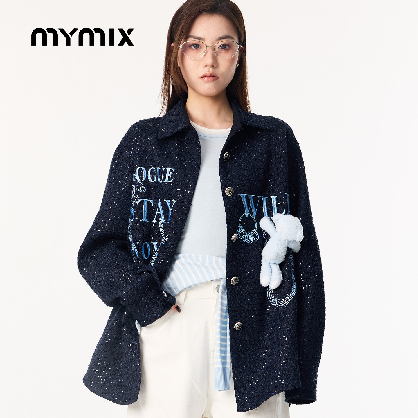 MYMIX字母印花宽松衬衫外套女图片