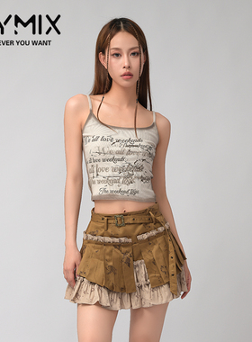 MYMIX我的组合2024秋季新款时尚修身字母印花无袖吊带背心小衫