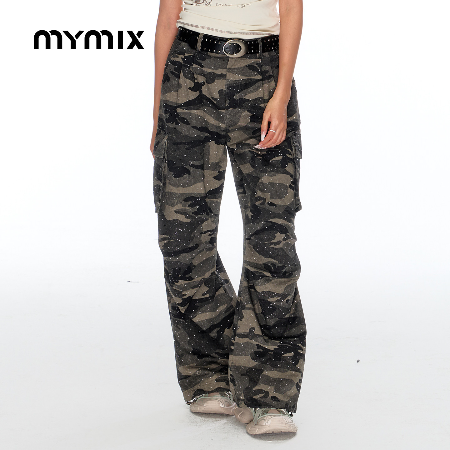 【26夏新品】MYMIX时尚简约百搭高腰迷彩多口袋休闲裤女装