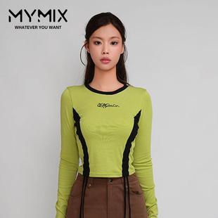 女装 新款 休闲修身 绑带圆领套头长袖 MYMIX我 T恤衫 组合2024秋季