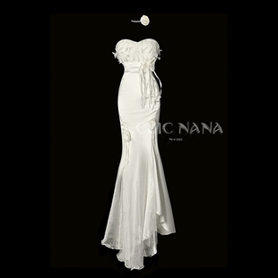 ChicNaNa月影流光性感修身抹胸长款连衣裙缎面晚礼服新娘伴娘裙