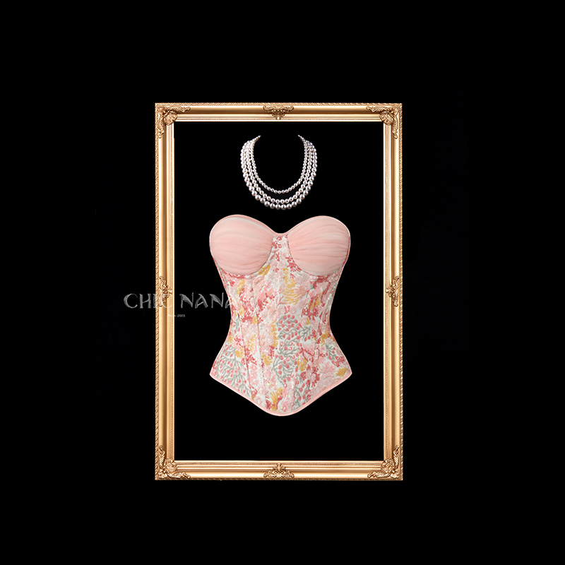 ChicNaNa「涟漪」粉色提花鱼骨胸衣外穿小众高级感显瘦抹胸上衣