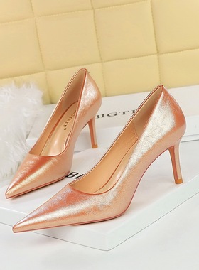 3391-A9欧美风复古时尚女鞋宴会高跟鞋春秋细跟高跟浅口尖头单鞋