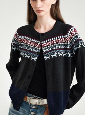Retro21 R21 秋冬新款 费尔岛羊毛衫提花针织毛衣开衫