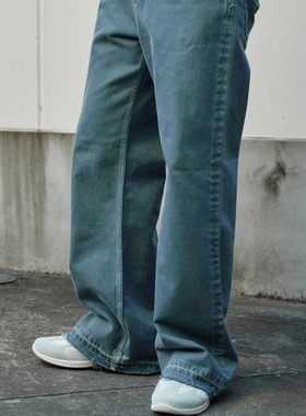 Retro 21 R21 灰蓝色成衣染色微宽松阔腿牛仔裤